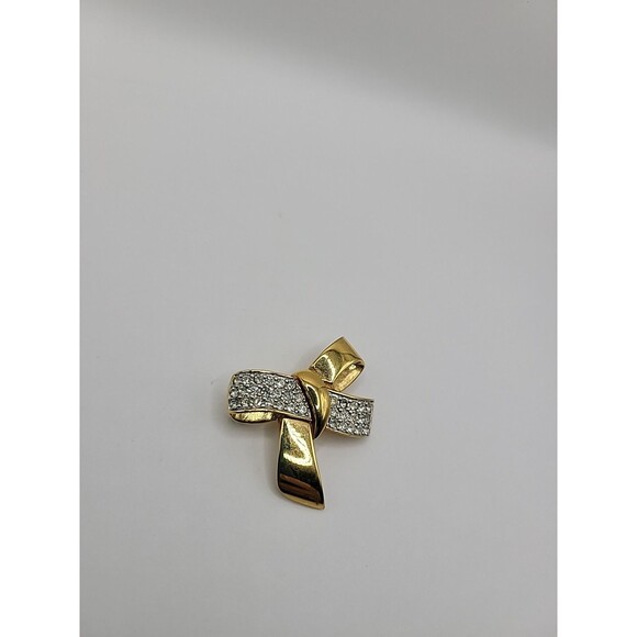 Vintage Monet Brooch Pin Gold Tone White Crystals Bow Jewelry Costume - Picture 3 of 10